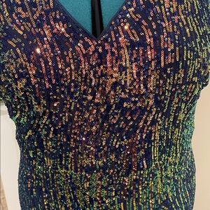 Night Way Collections Navy Maxi Dress with Multicolor Iridescent Sequins